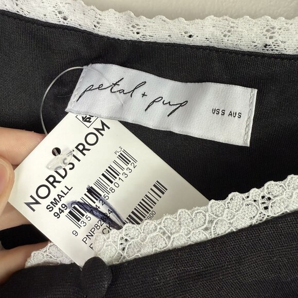 Petal & Pup Romy Black Lace Trim Button Front Ruched Tank Top Small Nordstrom - Picture 4 of 7